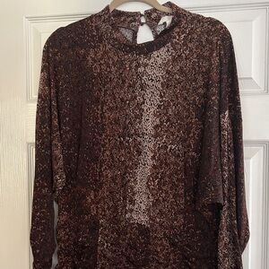 Brown Patterned Long Sleeve Dress